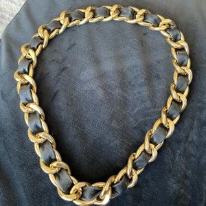 HRH collection leather gold chain necklace
